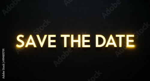 save the date word lettering with yellow glow on plain black dark background