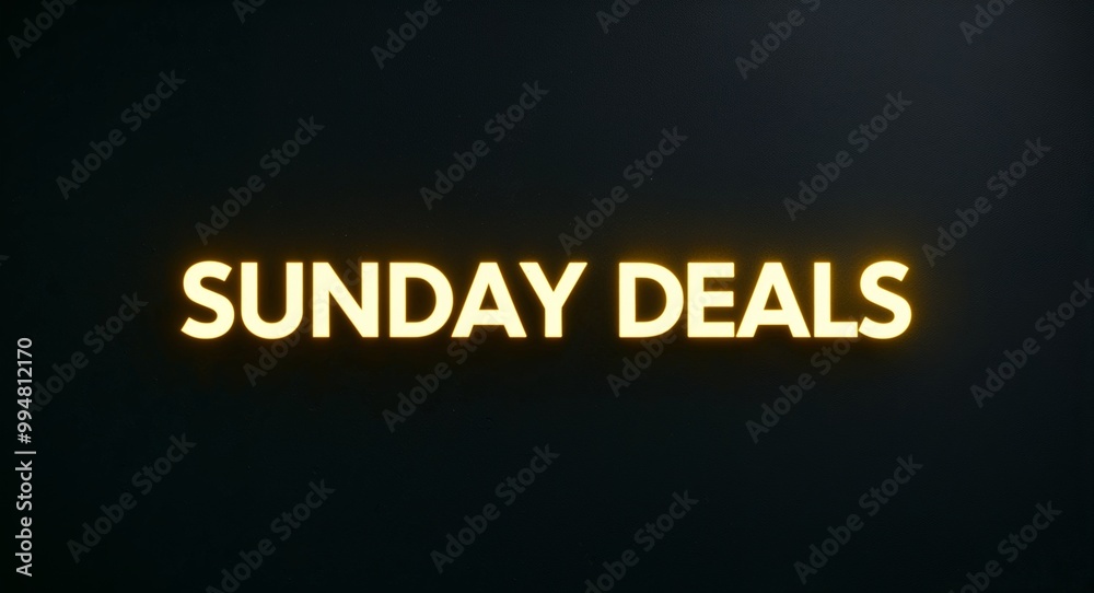Obraz premium Sunday deals word lettering with yellow glow on plain black dark background