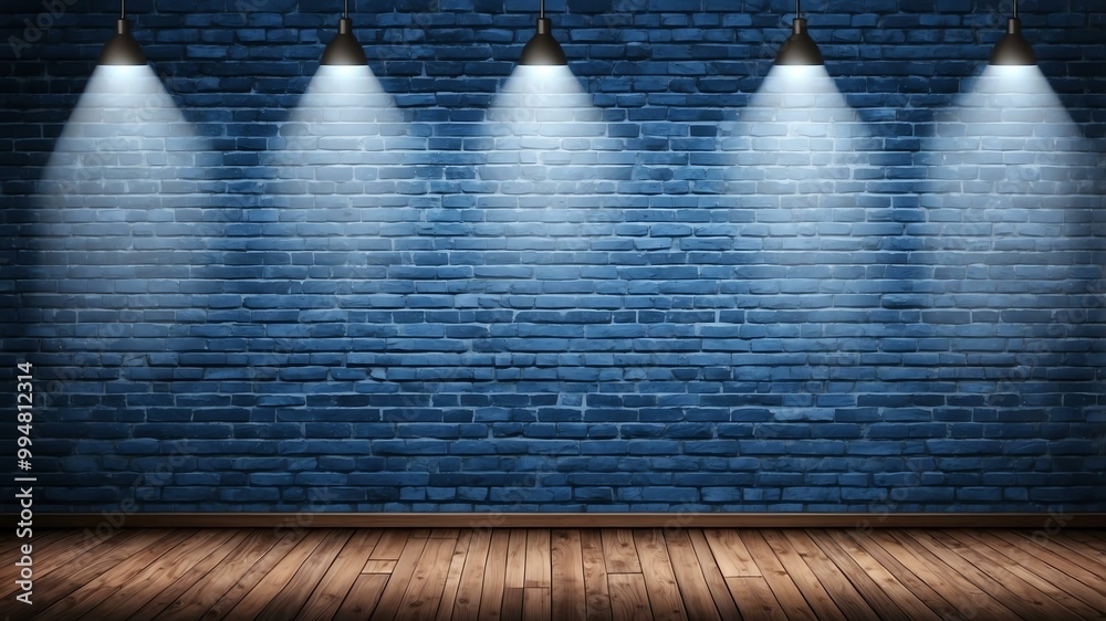 rustic blue brick wall with spotlight background