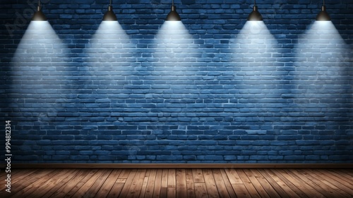 Obraz na płótnie rustic blue brick wall with spotlight background w salonie
