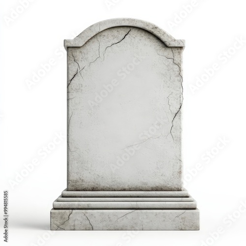 A tombstone clipart, Halloween element, 3D illustration, cracked gray, isolated on white background