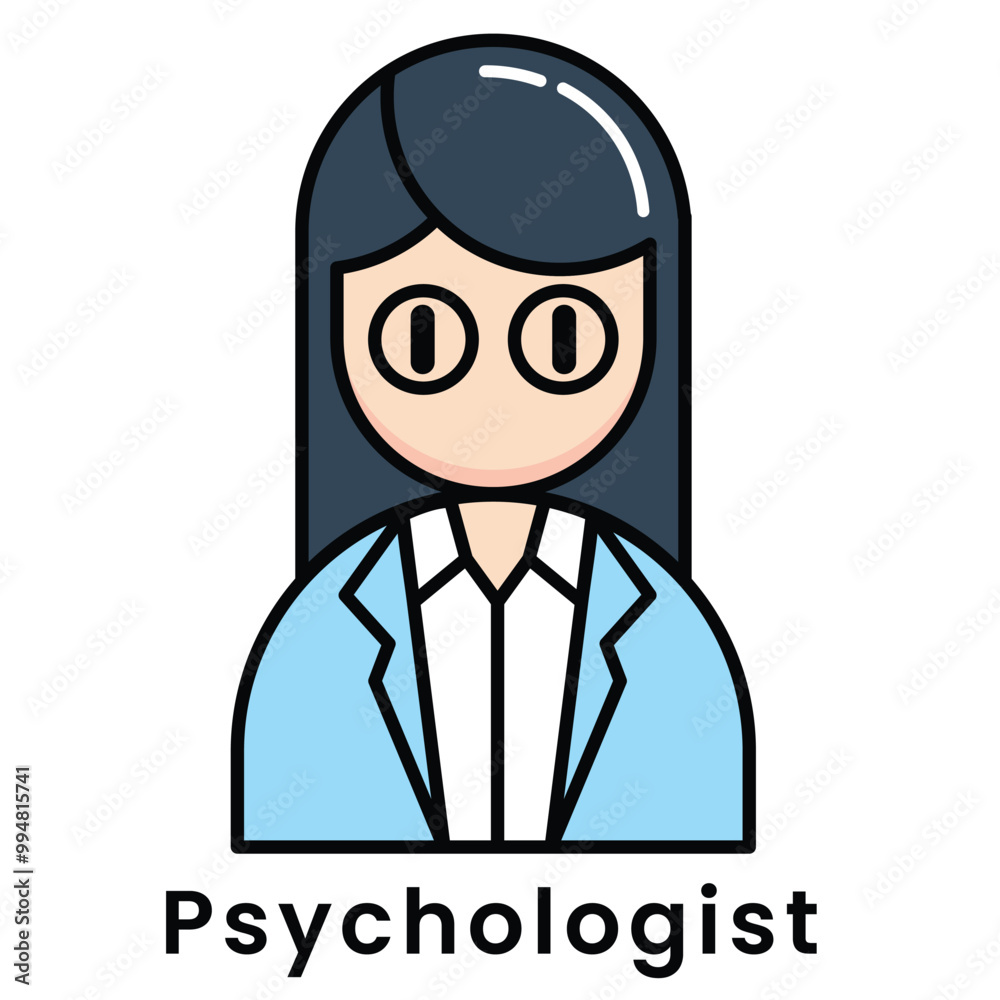 avatar character psychologist cartoon design style, Editable vector stroke outline. avatar character psychologist cartoon design style, Editable vector stroke outline.