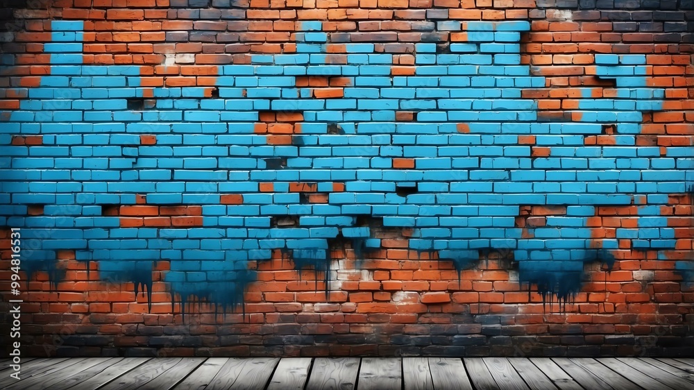 rustic blue brick wall with graffiti background