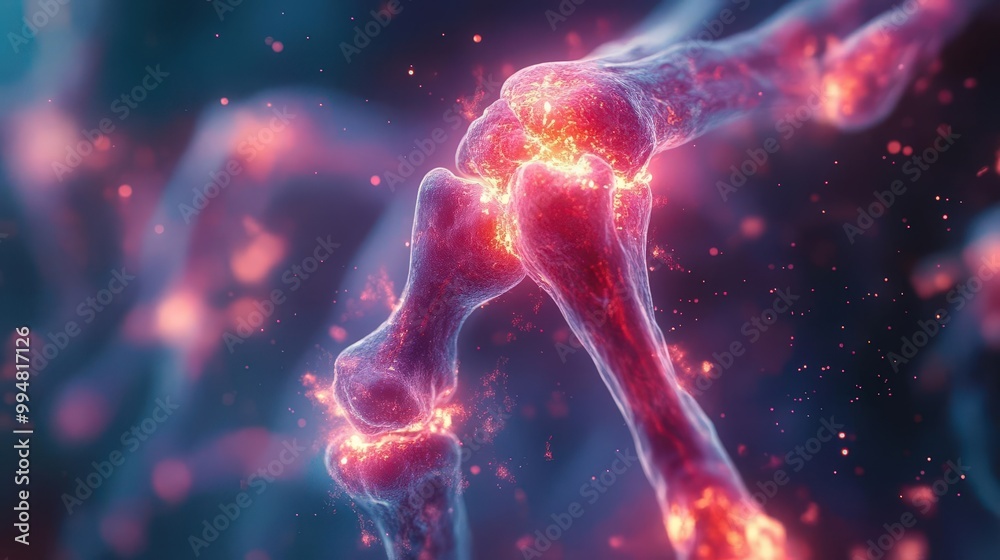 Close-up of an inflamed joint, pain, arthritis or injury visualization Close-up of an inflamed joint, pain, arthritis or injury visualization
