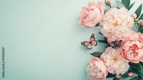 Wallpaper Mural Peonies and butterflies, harmony in nature, 3D illustration Torontodigital.ca