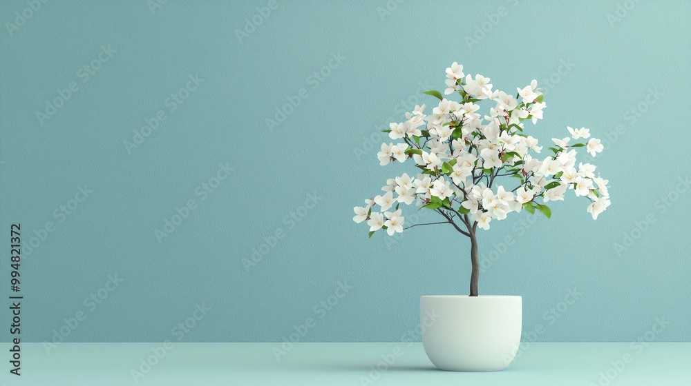 Flowering bonsai tree, delicate branches, 3D illustration Flowering bonsai tree, delicate branches, 3D illustration