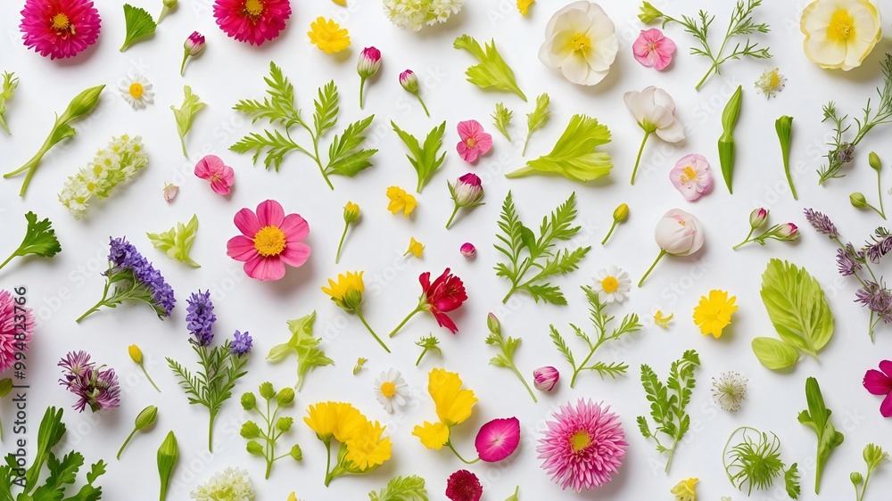 Fototapeta premium Colorful Floral Arrangement Nature Beauty Petals Leaves Fresh Spring Botanicals Decoration