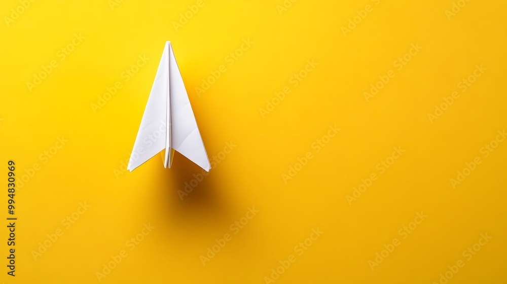 Business success, innovation and solution concept, Paper plane and business strategy on yellow background. 