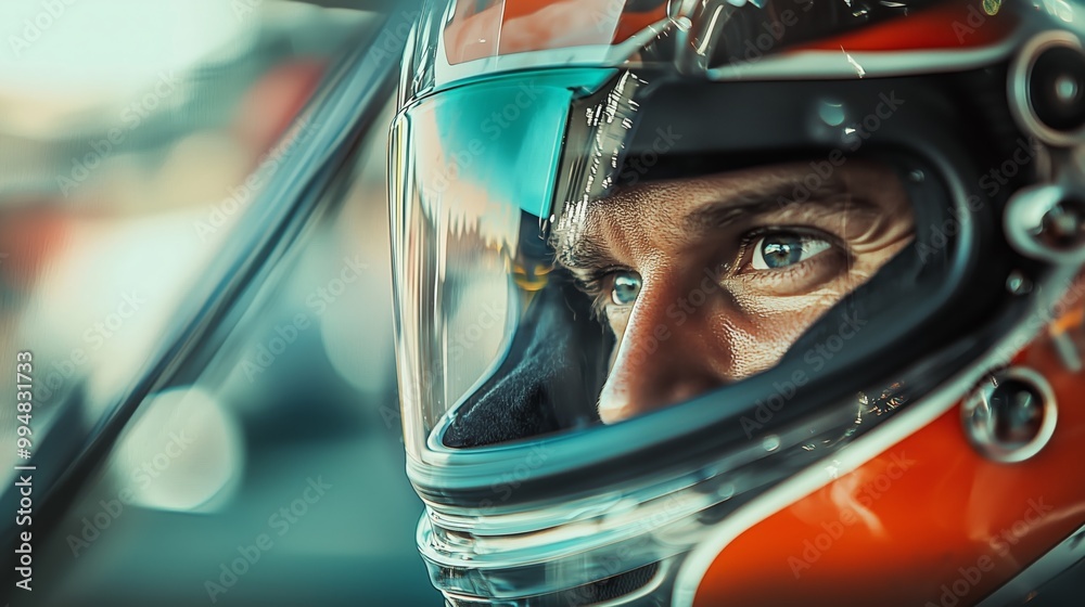 Intense Close-Up of Car Driver During Race Intense Close-Up of Car Driver During Race