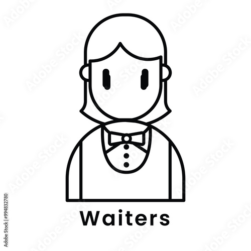 waiters girl avatar character outline design style, Editable vector stroke outline.