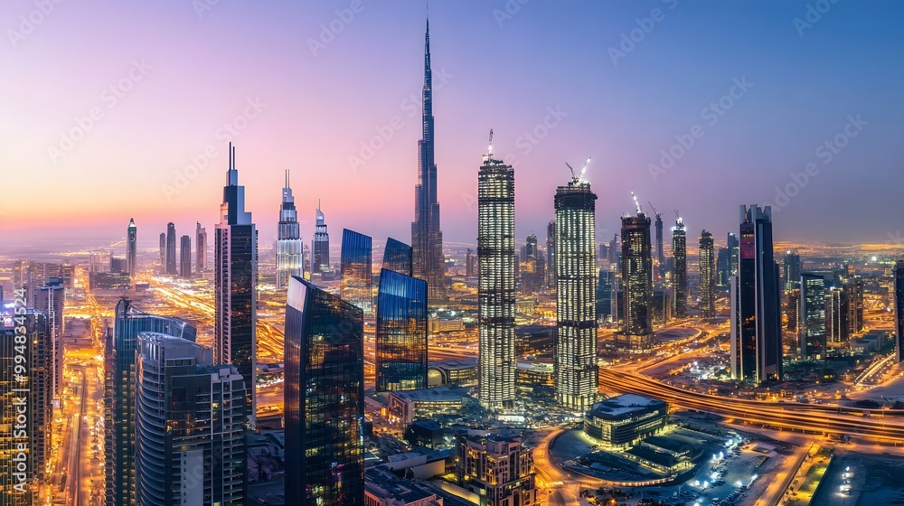 Fototapeta premium Modern cityscape, panoramic background. 
