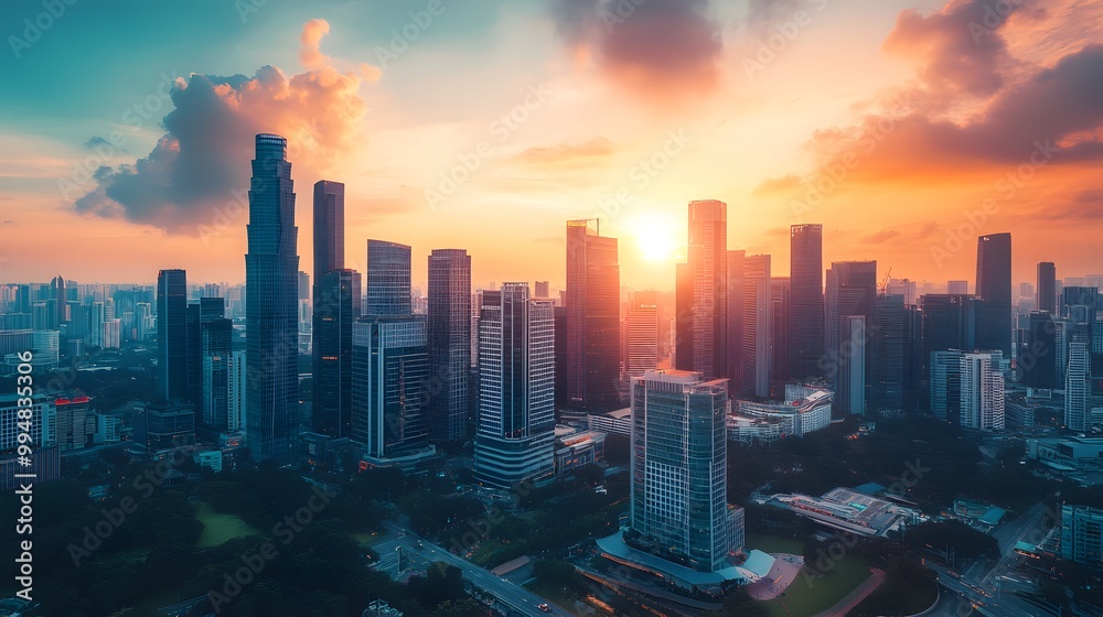 Fototapeta premium Modern cityscape, panoramic background.