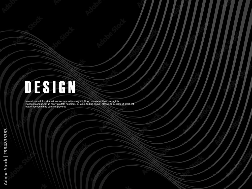 Abstract futuristic dark black background with wave design. Realistic 3d wallpaper with luxurious flowing lines. Perfect background for posters, websites, brochures, banners, applications, etc.