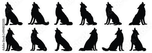 Howling wolf silhouette set vector design big pack of wolf illustration and icon