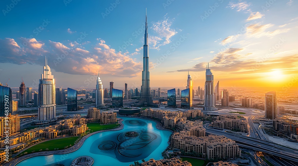 Fototapeta premium Modern cityscape, panoramic background. 