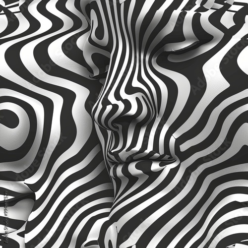 optical illusion in black and white, featuring wavy lines that form a surreal human face. This captivating design is perfect for enhancing digital art projects, and unique art installations