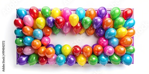 A vibrant display of colorful balloons arranged in a frame shape, creating a cheerful and festive backdrop for any celebration.