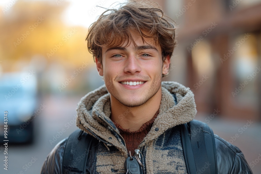 Young Man Holding Car Key Against a Warm Brown Background: A Symbol of Freedom and Adventure Young Man Holding Car Key Against a Warm Brown Background: A Symbol of Freedom and Adventure