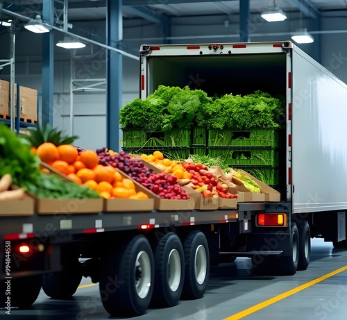 Truck Loading Fresh Produce in Warehouse photo