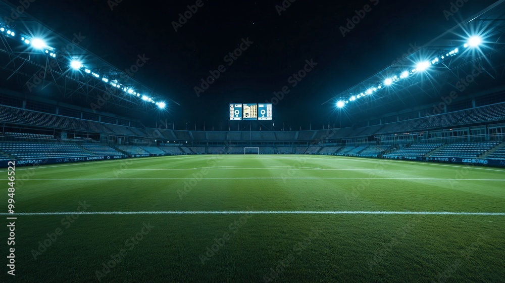 An empty soccer arena glows under floodlights, awaiting a game that never happened. An empty soccer arena glows under floodlights, awaiting a game that never happened.