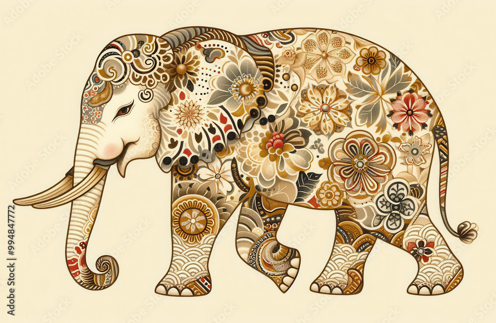 Fototapeta premium 日本画（Japanese painting）／象（Elephant） 浮世絵 イラスト