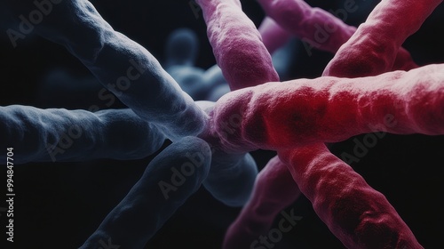 Abstract concept of cellular structures in vivid colors on a dark background. photo