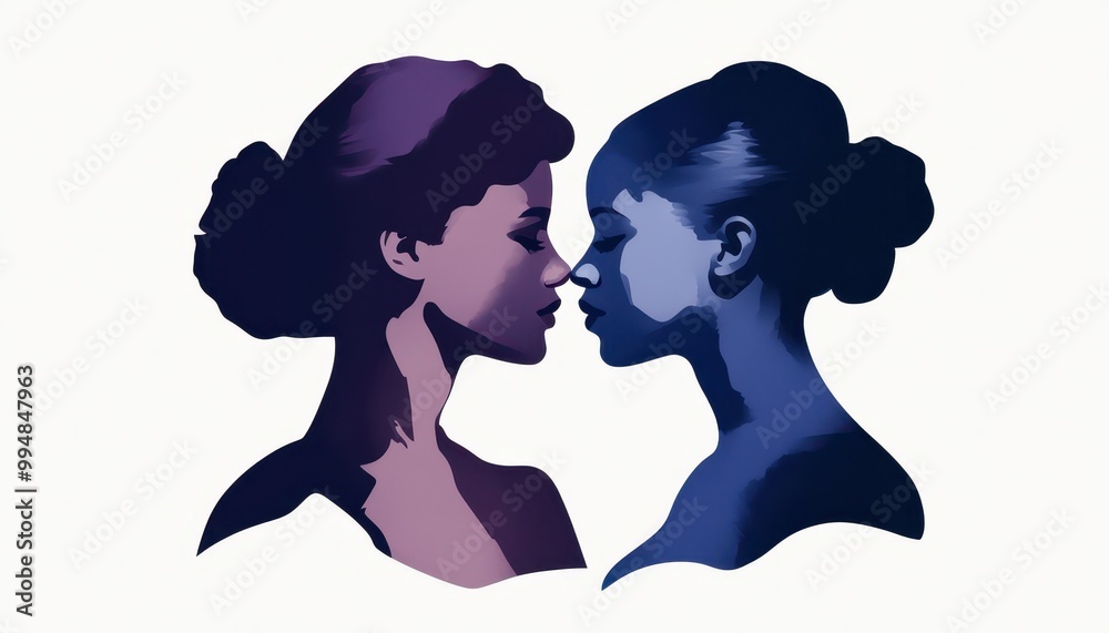 Abstract silhouettes of two women facing each other with a modern artistic style.