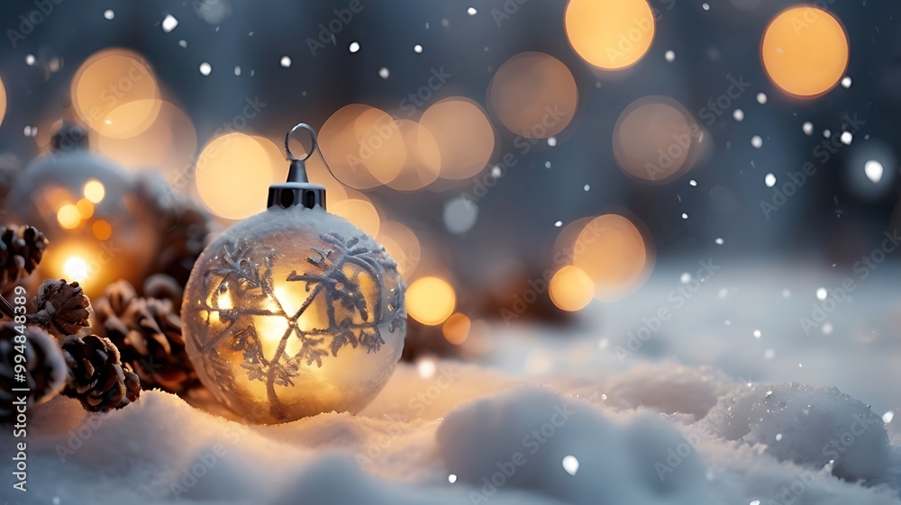 Christmas lights in a snow-covered winter scene with a bokeh-blurred background Christmas lights in a snow-covered winter scene with a bokeh-blurred background
