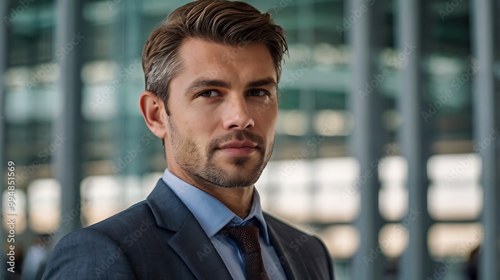 Portrait of a handsome businessman looking out of a glass wall at an airport Portrait of a handsome businessman looking out of a glass wall at an airport