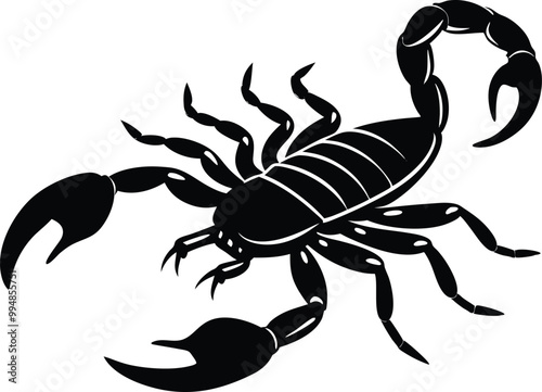 Silhouette of scorpion. Scorpion close-up detailed. Vector scorpion icon on white background.