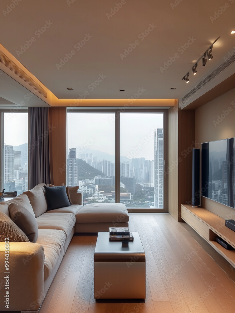 Minimalistic Living room with large windows and natural light Minimalistic Living room with large windows and natural light