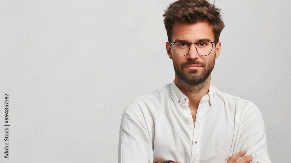 Confident Young Man with Glasses and White Shirt - Professional Portrait Photograph Confident Young Man with Glasses and White Shirt - Professional Portrait Photograph