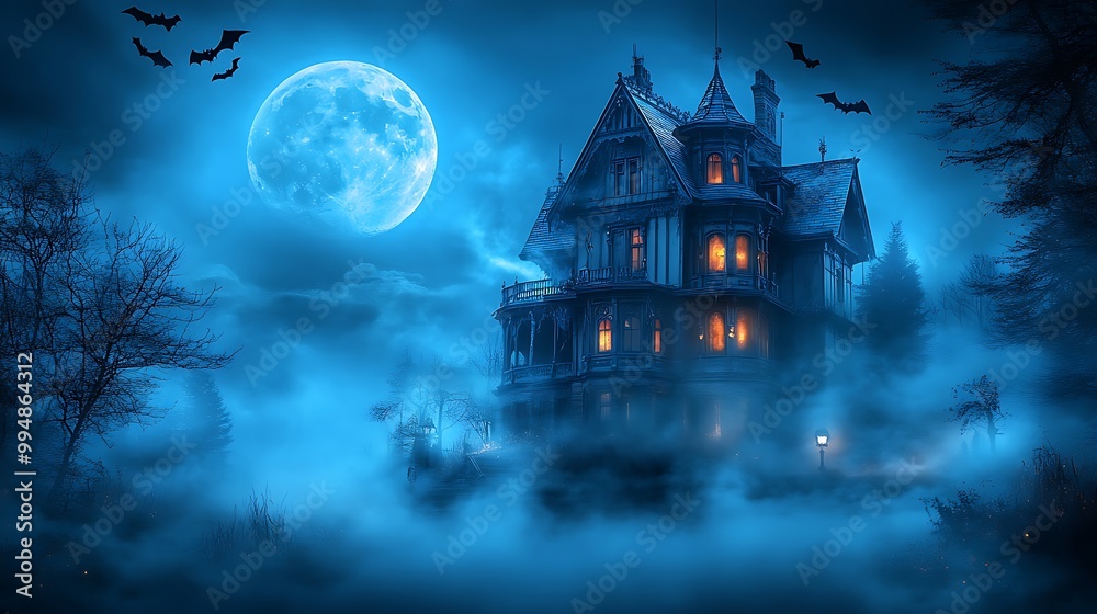 Haunted House on a Hill
A spooky, old mansion surrounded by fog, with a glowing full moon in the background and bats flying around. Haunted House on a Hill
A spooky, old mansion surrounded by fog, with a glowing full moon in the background and bats flying around.
