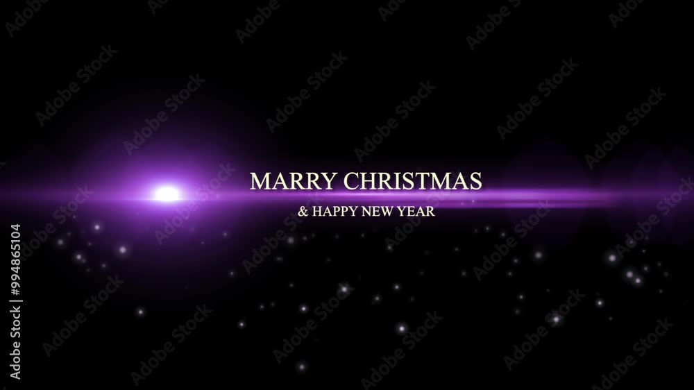 Animation purple light lens flare with text MERRY CHRISTMAS HAPPY NEW YEAR on black background. Animation purple light lens flare with text MERRY CHRISTMAS HAPPY NEW YEAR on black background.