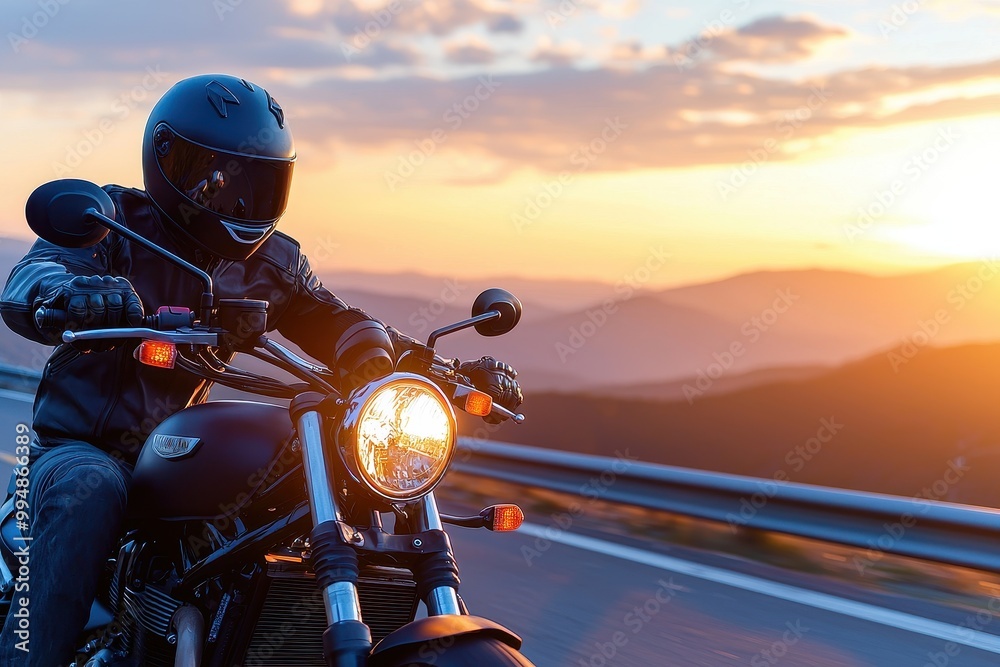 Rider on Long Winding Highway at Sunset