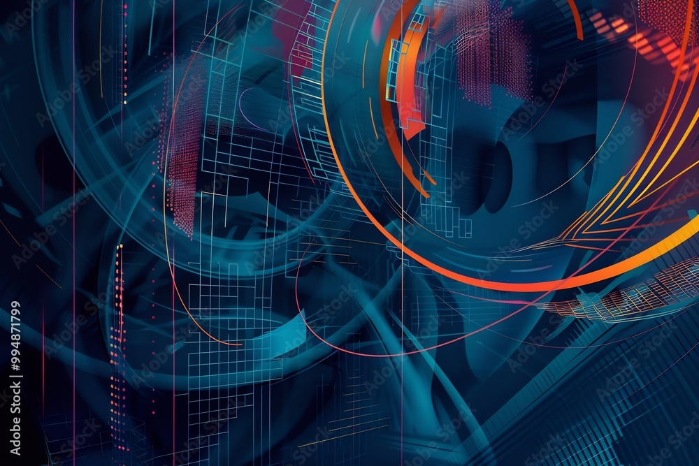 Obraz premium Modern abstract vector art featuring intricate lattice grids dynamic spiral tessellations in a bold color palette