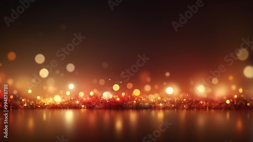 An abstract background with soft blurred bokeh lights in various warm hues such as orange gold and soft red