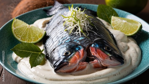 Solomon Islander kokoda raw fish in coconut cream with lime closeup photo