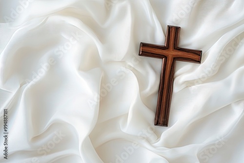 Good Friday and Holy week concept - A religious cross on white fabric background. generative ai