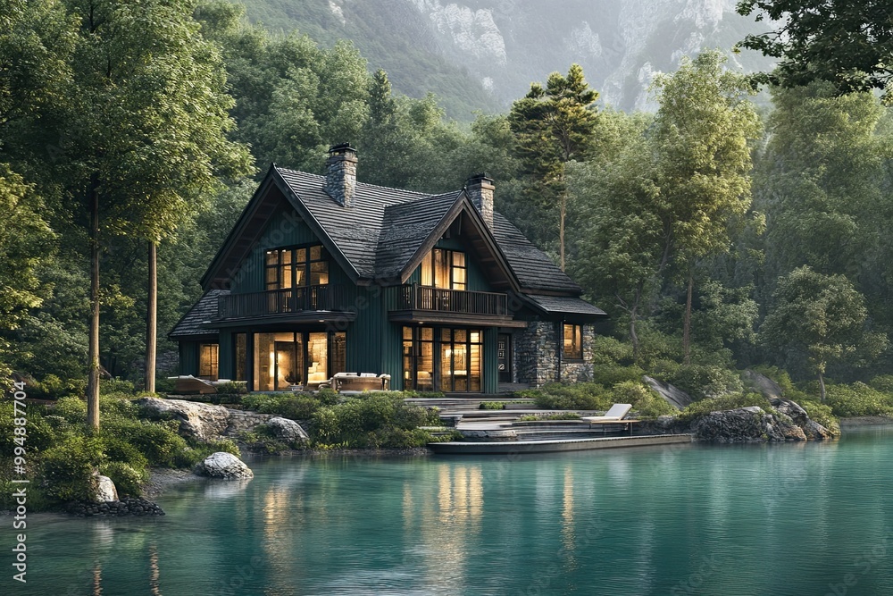 luxury classic dark green chalet house in the edge of clear lake luxury classic dark green chalet house in the edge of clear lake