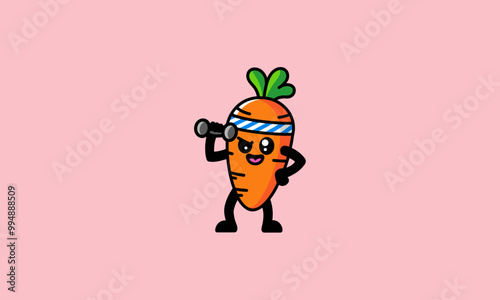 Strong carrot character lifting a dumbbell with confidence