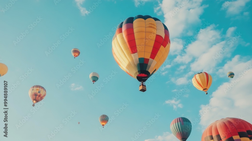 Fototapeta premium A hot air balloon festival with colorful balloons filling the sky, showcasing the joy of flying together.