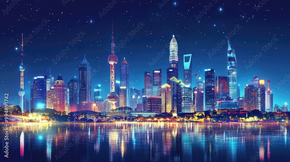 A skyline filled with iconic landmarks, beautifully lit at night, representing the unique culture of the city. A skyline filled with iconic landmarks, beautifully lit at night, representing the unique culture of the city.