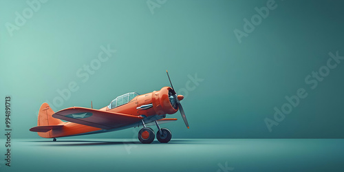 Realistic Orange Airplane in a Blue Room with a Green Floor