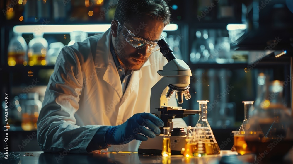 Scientist Analyzing Sample in Laboratory with Microscope Scientist Analyzing Sample in Laboratory with Microscope