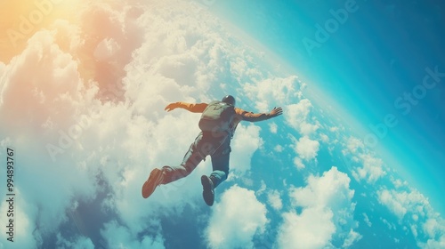 Wallpaper Mural A thrilling view of a skydiver free-falling against a backdrop of clouds and blue sky, capturing the excitement of flying. Torontodigital.ca