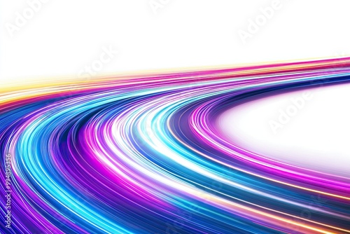 Neon Light Trails: Bright neon light trails curving in motion, disappearing curve into the future