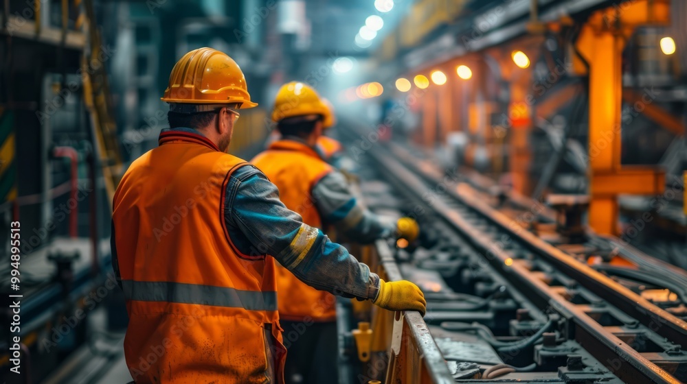 Workers Operating Heavy Machinery in a Studio Setting Workers Operating Heavy Machinery in a Studio Setting