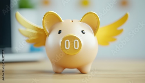 A whimsical piggy bank with wings symbolizes savings, dreams, and financial freedom, adding a playful touch to personal finance. photo