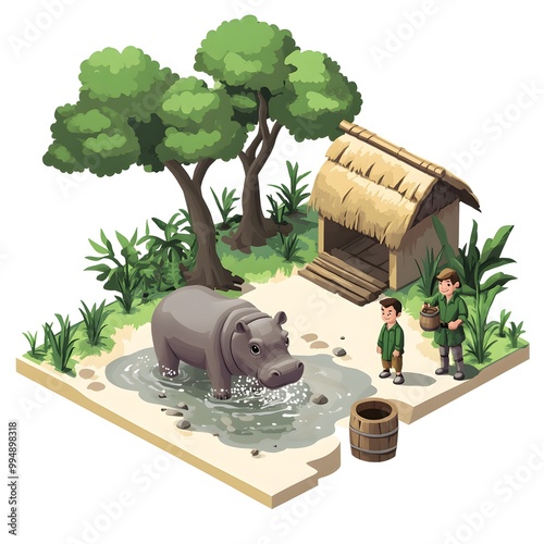 Isometric Rendering of a Hippo Scene photo